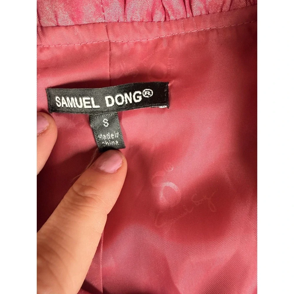 Samuel Dong Dress Womens S Pink Ruffle High Neck Bubble Hem Fit & Flare Party - Picture 4 of 14